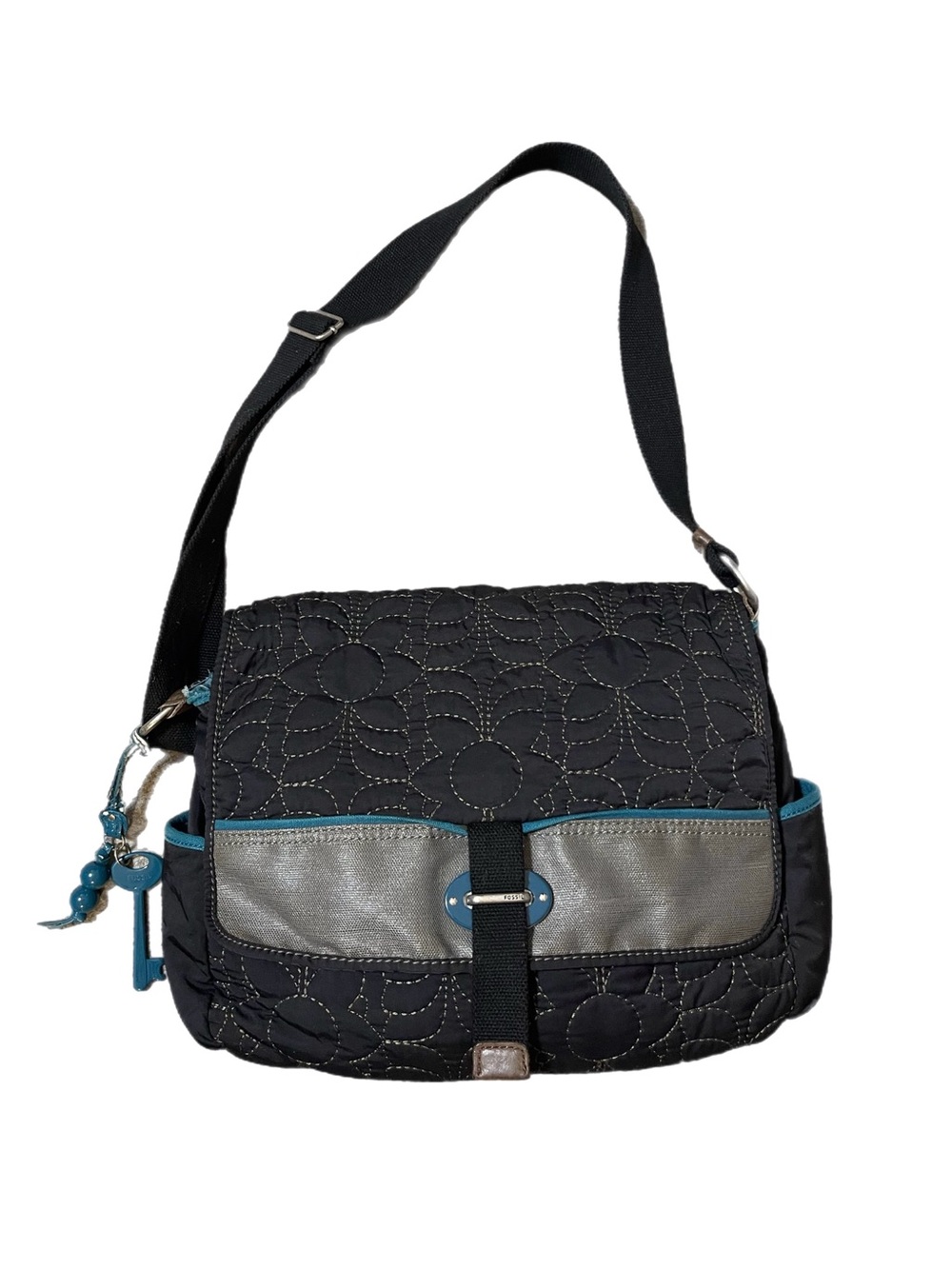 Y2K 2000s FOSSIL Key-per Quilted Messenger Bag
